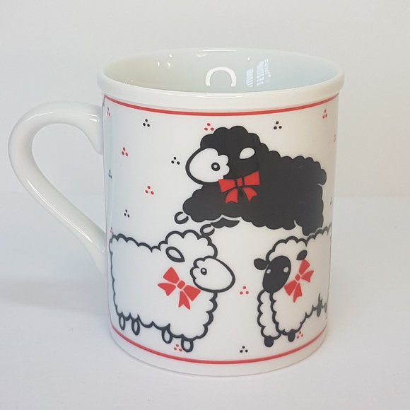 Vintage Black Sheep Mug Teacup Black White Red - Picture 6 of 12
